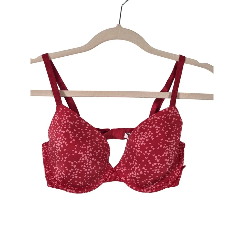 Victoria's‎ Secret Lined Demi Bra Womens 34D Red Heart Print Underwire Lingerie
